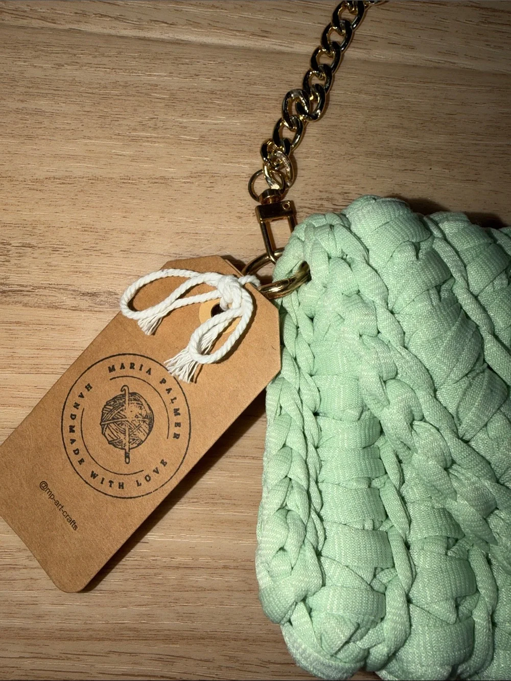 Handmade Mint Green Crochet Chain Shoulder Bag with gold chain NWT
